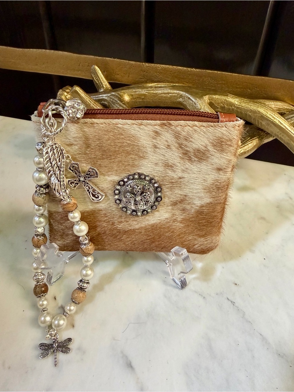 OOAK GENUINE COWHIDE LEATHER HAIR ON HIDE Western Glam Wristlet Wallet Purse Bag